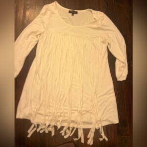 White Fringe Long Sleeve Top
